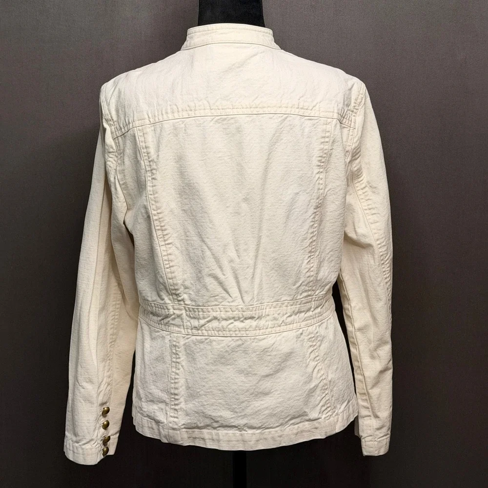 VTG Liz Claiborne Jacket Women L Petite Cream Cotton Military Utility Button Up